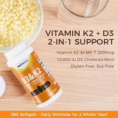 NutriSphere Vitamin D3 & K2 packaging highlights a full-year supply.