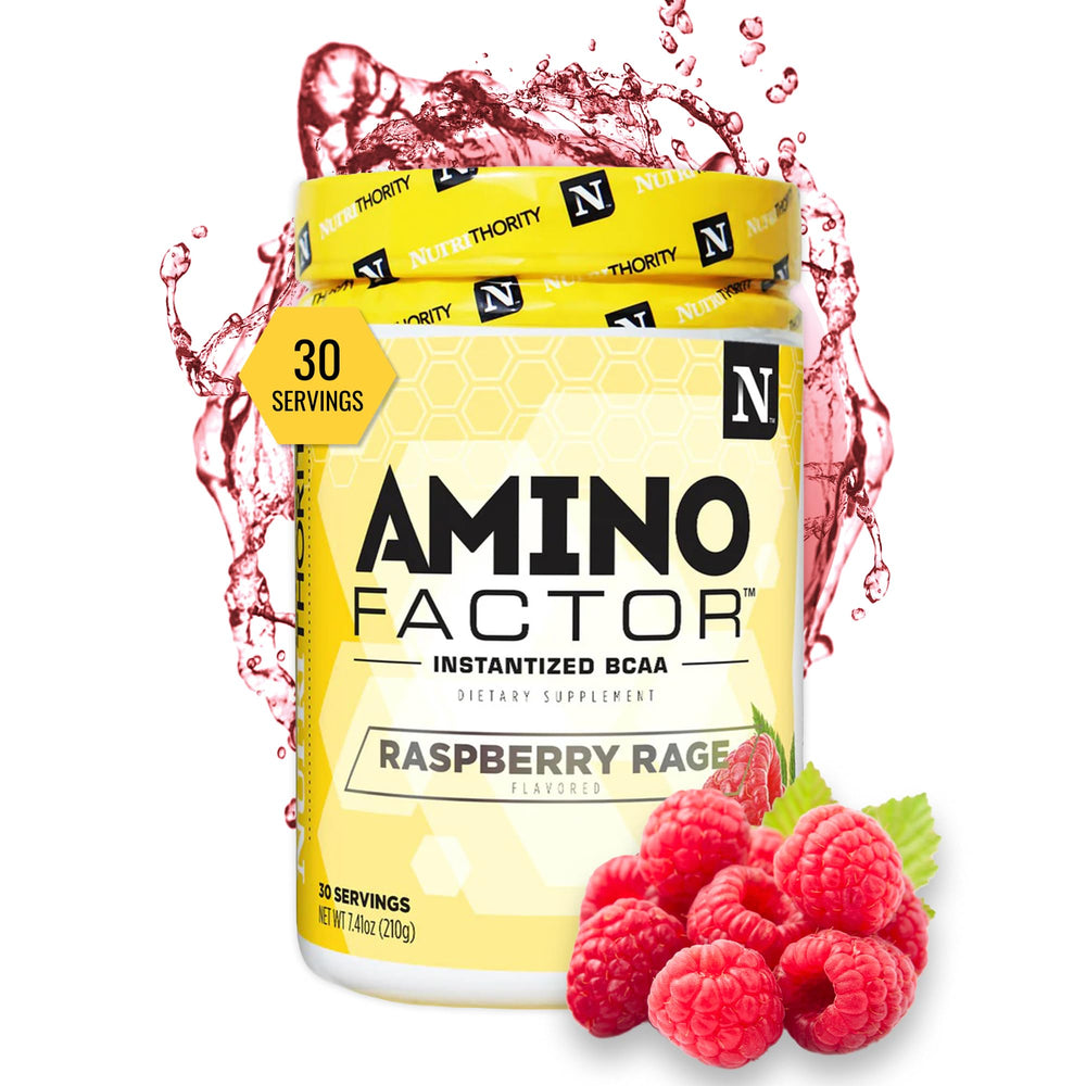 Nutrithority BCAA Powder Raspberry Rage bottle supports post-workout recovery