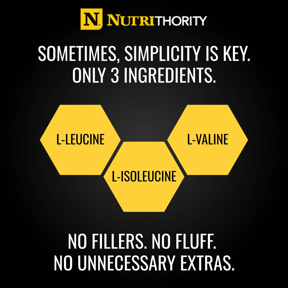 Nutrithority BCAA Powder Gushing Gummy tub highlights clean label