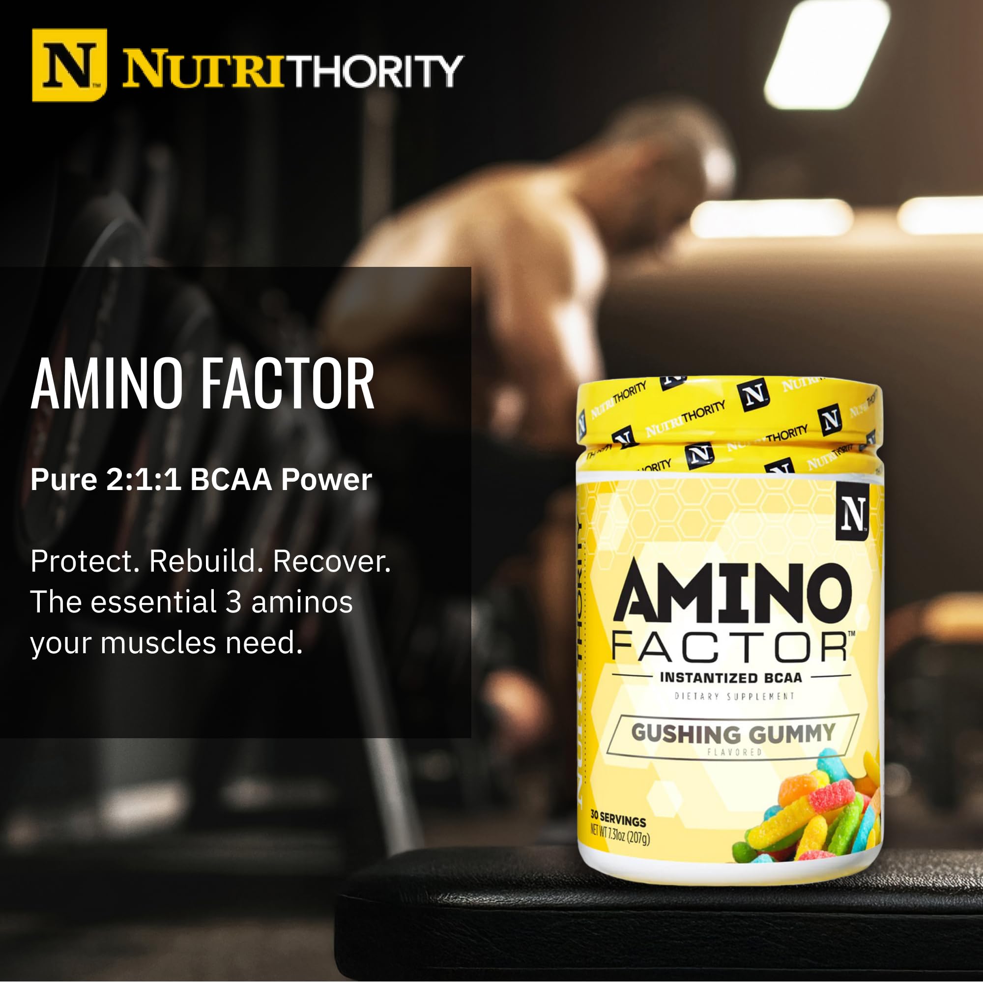 Nutrithority BCAA powder label closeup showing transparent dosing