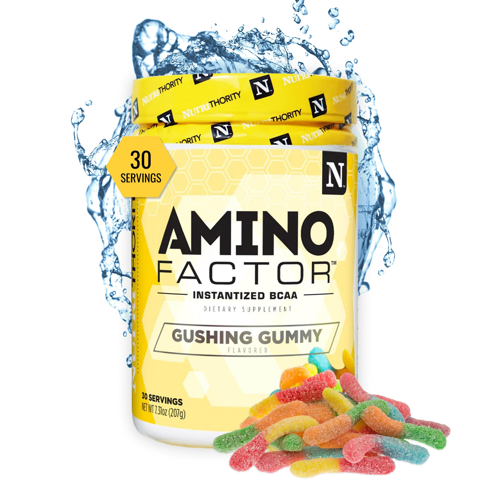 Nutrithority BCAA powder tub front for post-workout recovery and hydration