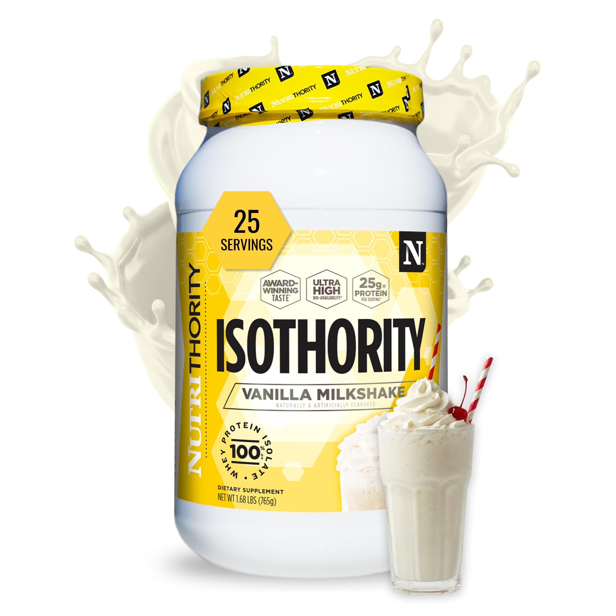 Nutrithority Isothority whey bottle pour for post-workout protein support