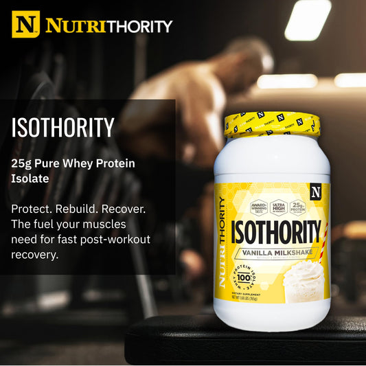 Nutrithority Isothority whey shaker mixing a quick protein drink