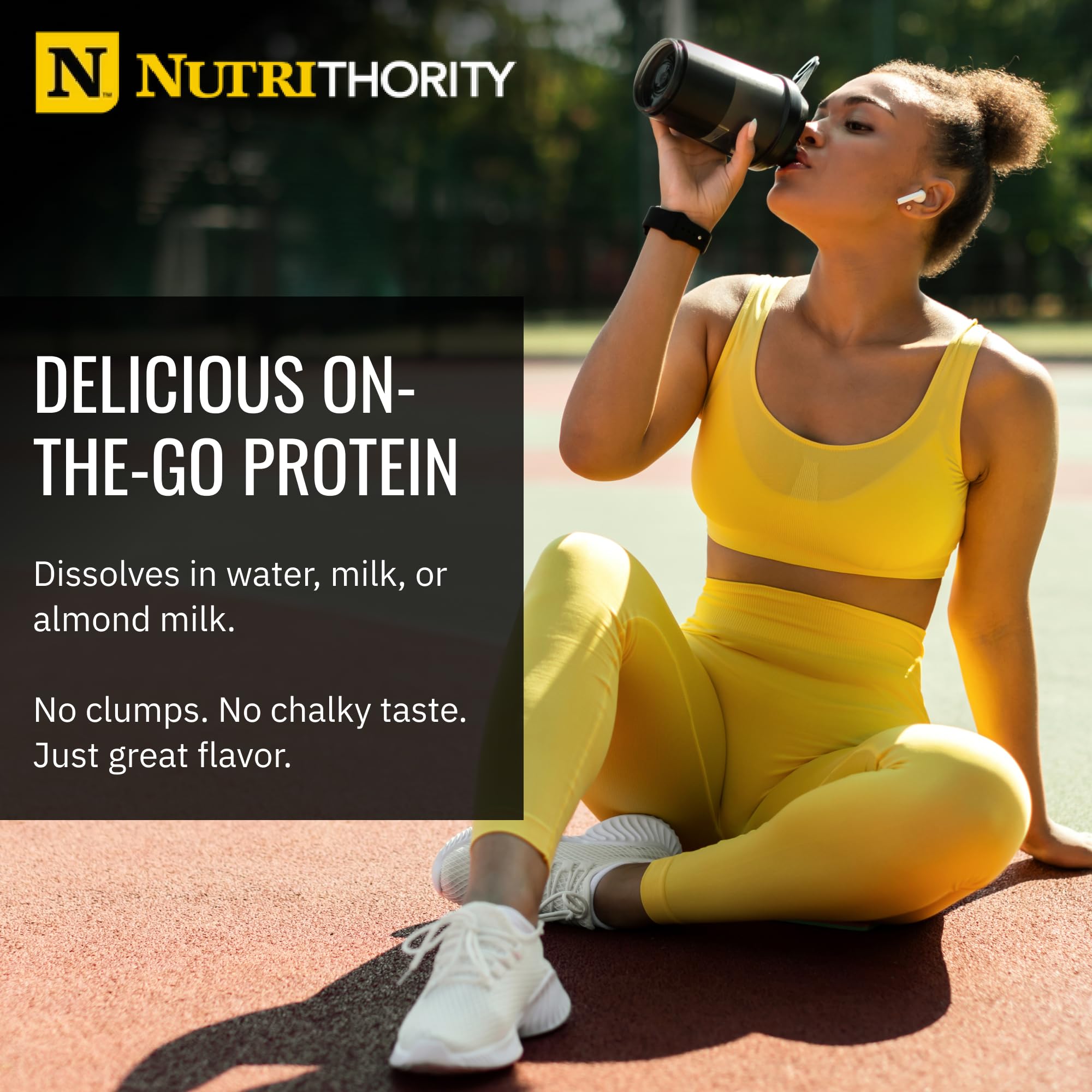 Nutrithority Isothority whey vanilla milkshake in a glass for flavor option