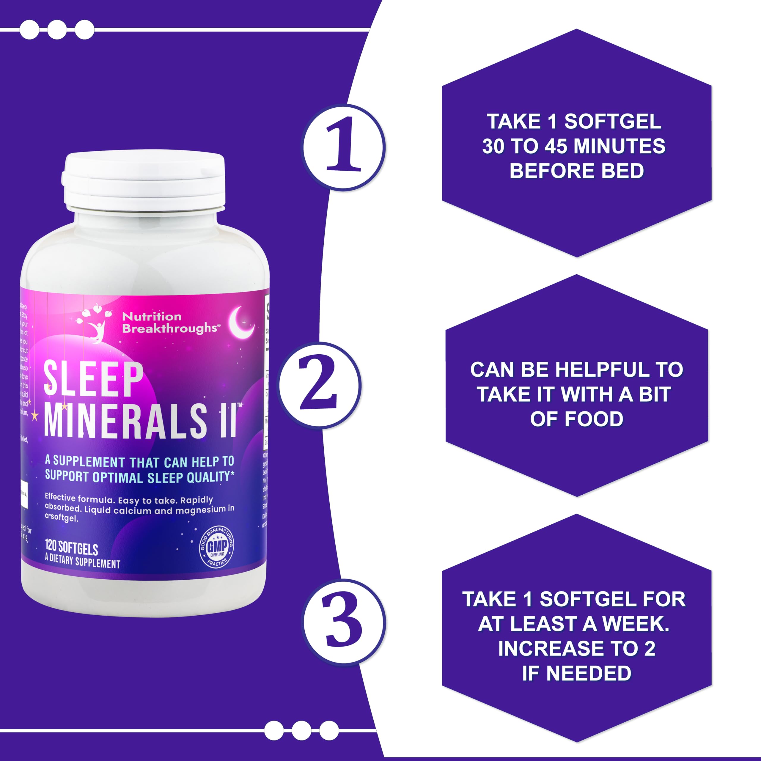 Nutrition Breakthroughs Sleep Minerals II softgels close-up highlighting calcium and magnesium blends.