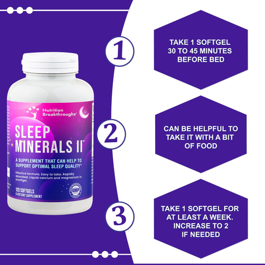 Nutrition Breakthroughs Sleep Minerals II softgels close-up highlighting calcium and magnesium blends.