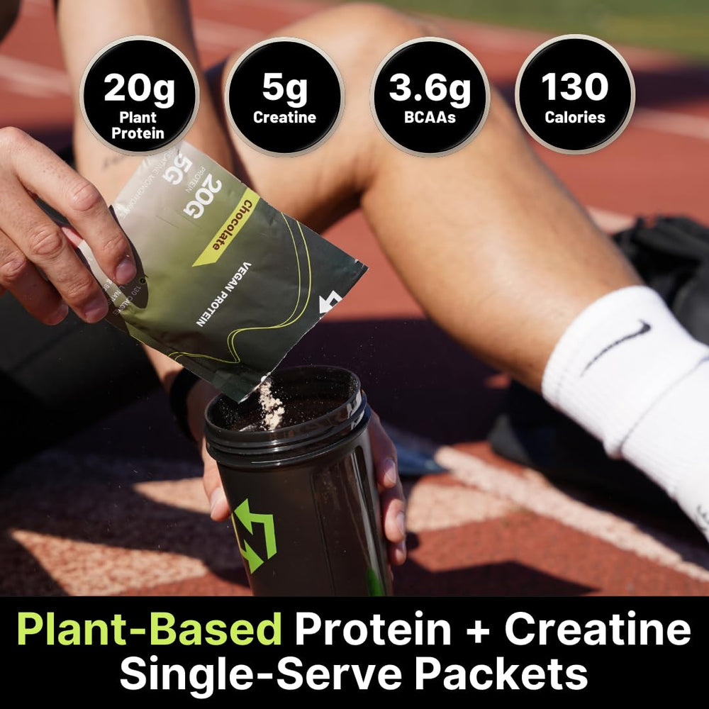 Nutrition On The Go vegan protein packets with tear-open design for quick, mess-free fueling.