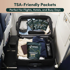 Nutrition On The Go packets in gym bag provide convenient 25g protein per serving.