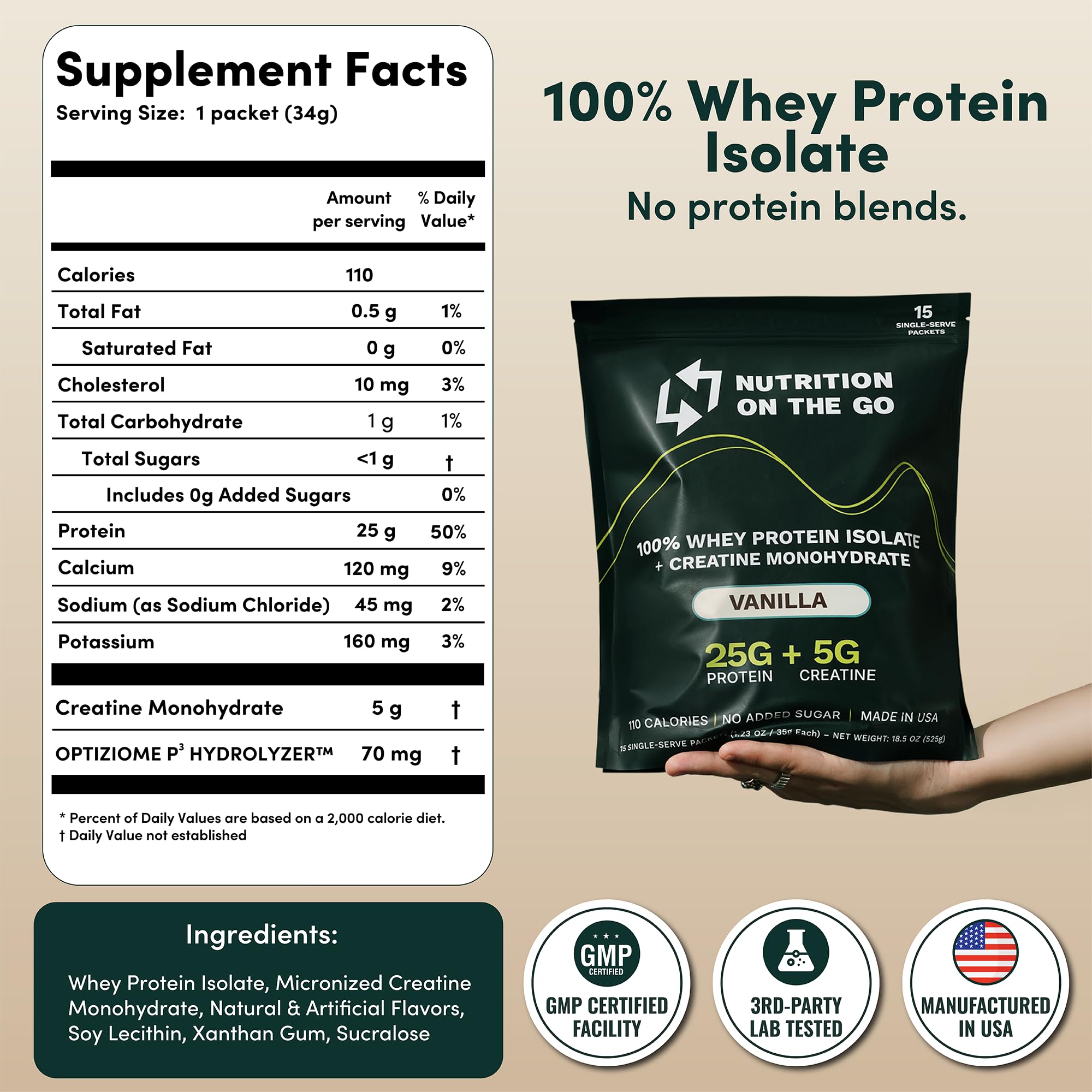 Nutrition On The Go gluten-free vanilla sachet label