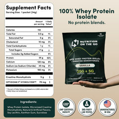 Nutrition On The Go gluten-free vanilla sachet label