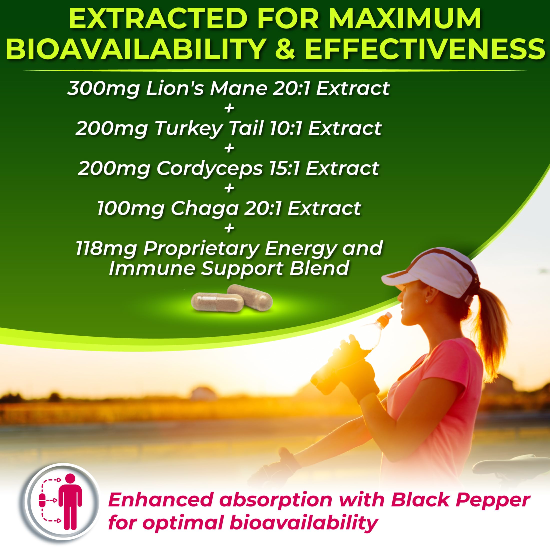 Nutrition Restore Organic Mushroom Complex Lion’s Mane extract highlights potential cognitive clarity.