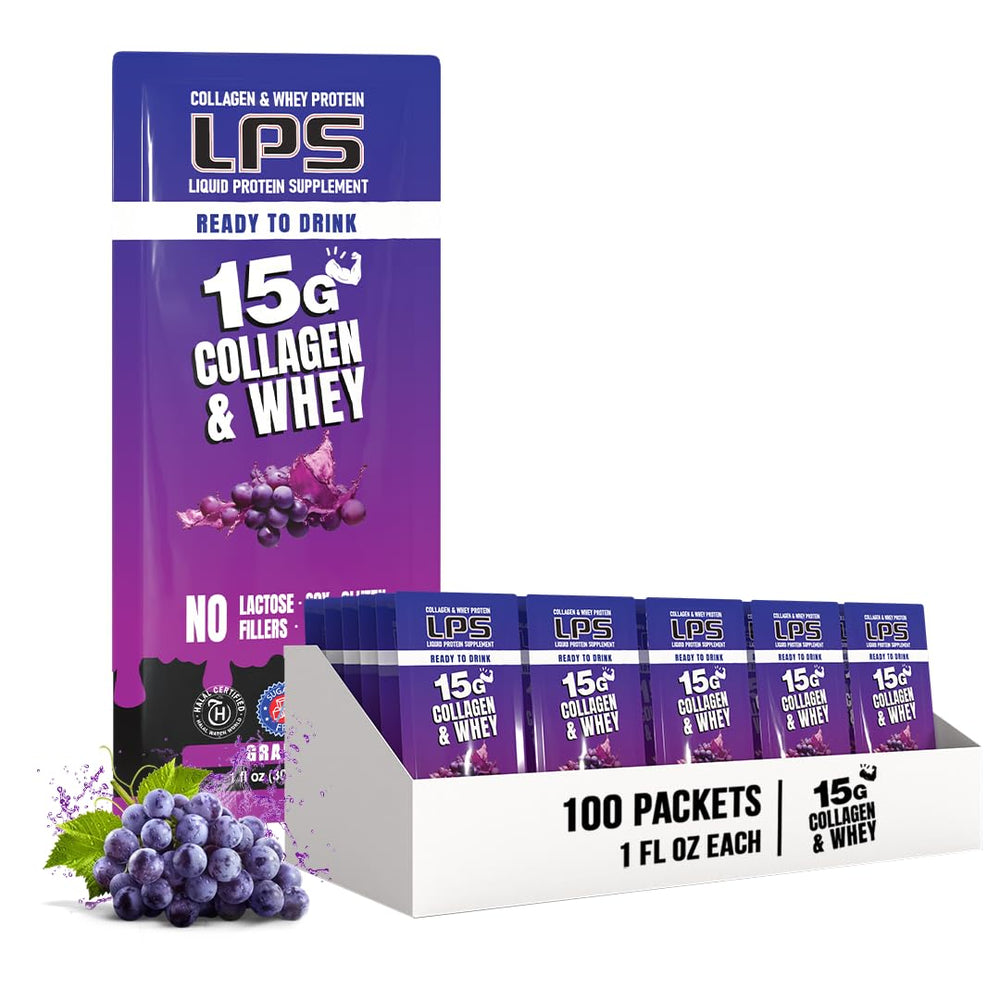 Nutritional Designs LPS liquid collagen bottle close-up showing convenient single-serve packaging for on-the-go protein