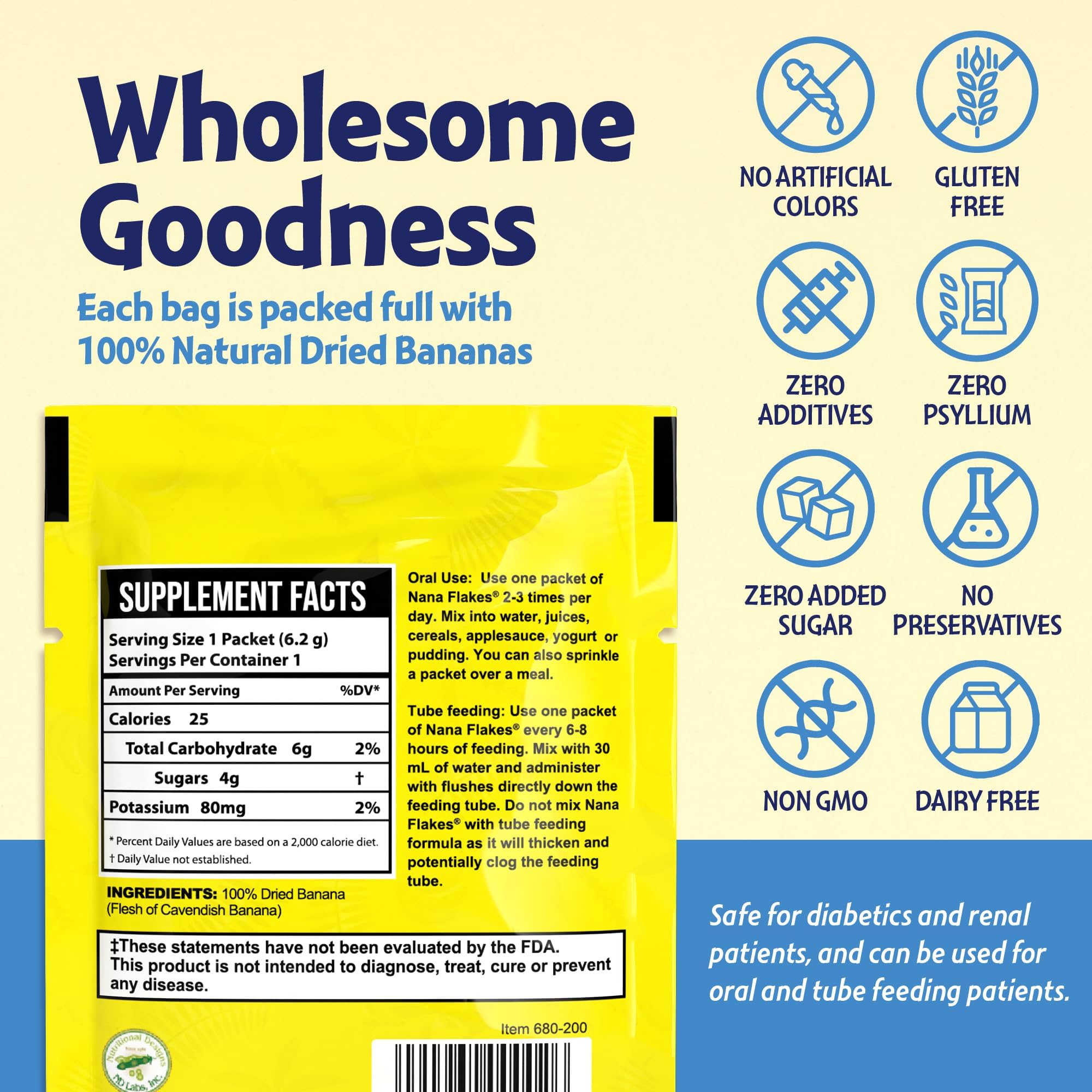 Nutritional Designs Nana Flakes powder blended into a smoothie