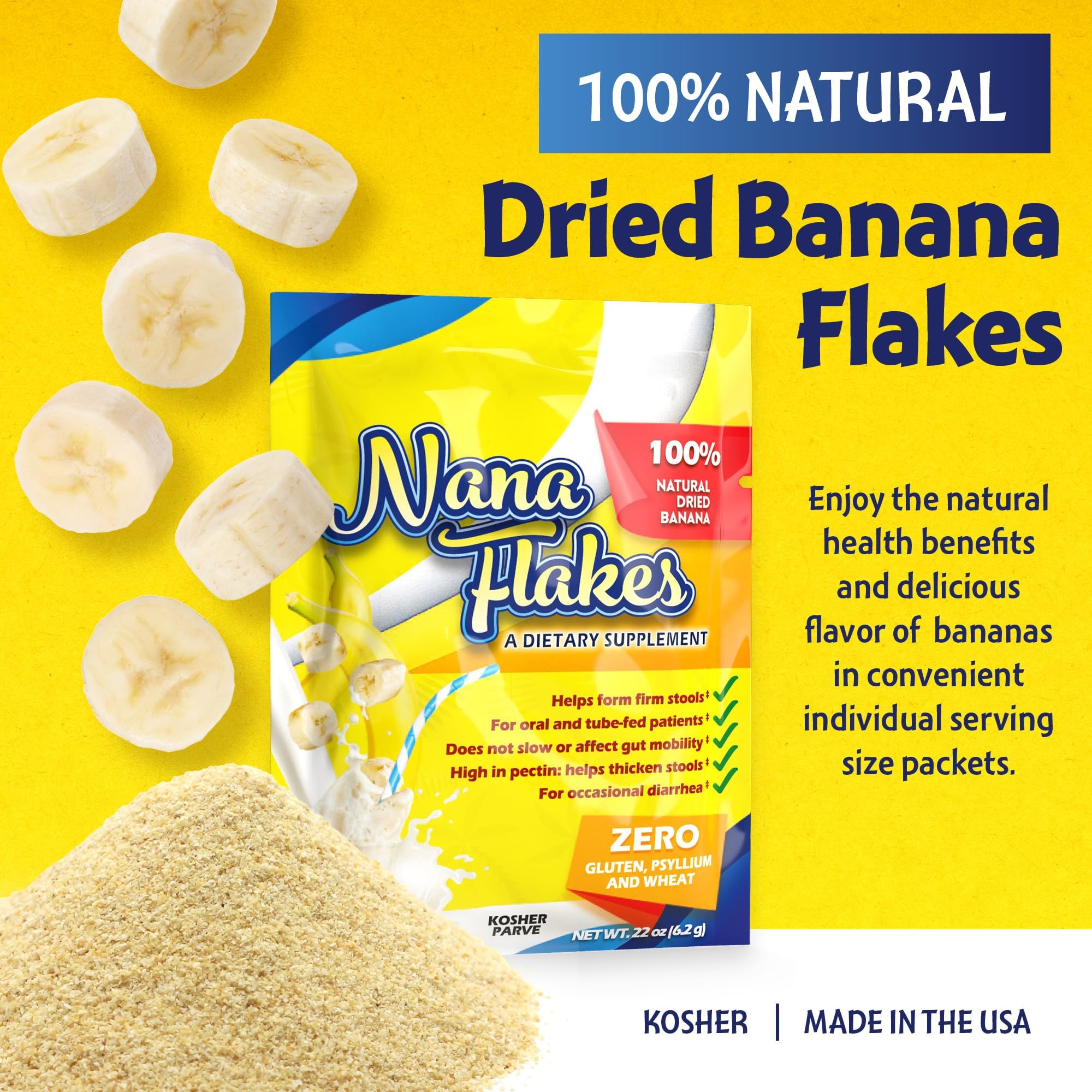 Nutritional Designs Nana Flakes powder being poured for easy mixing