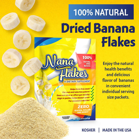 Nutritional Designs Nana Flakes powder being poured for easy mixing