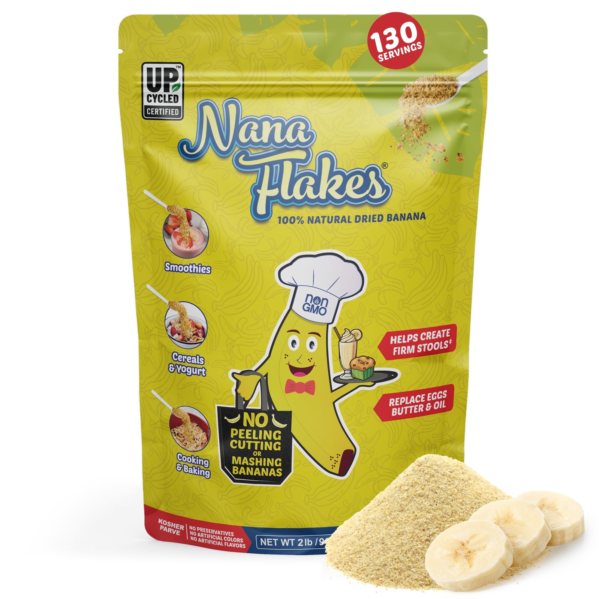 Nutritional Designs Nana Flakes banana powder bag for long-term storage