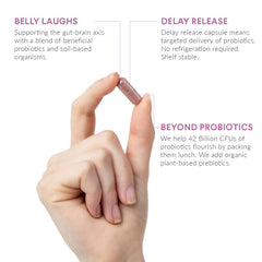 Nutritional Roots delayed-release capsules pack showing targeted gut delivery