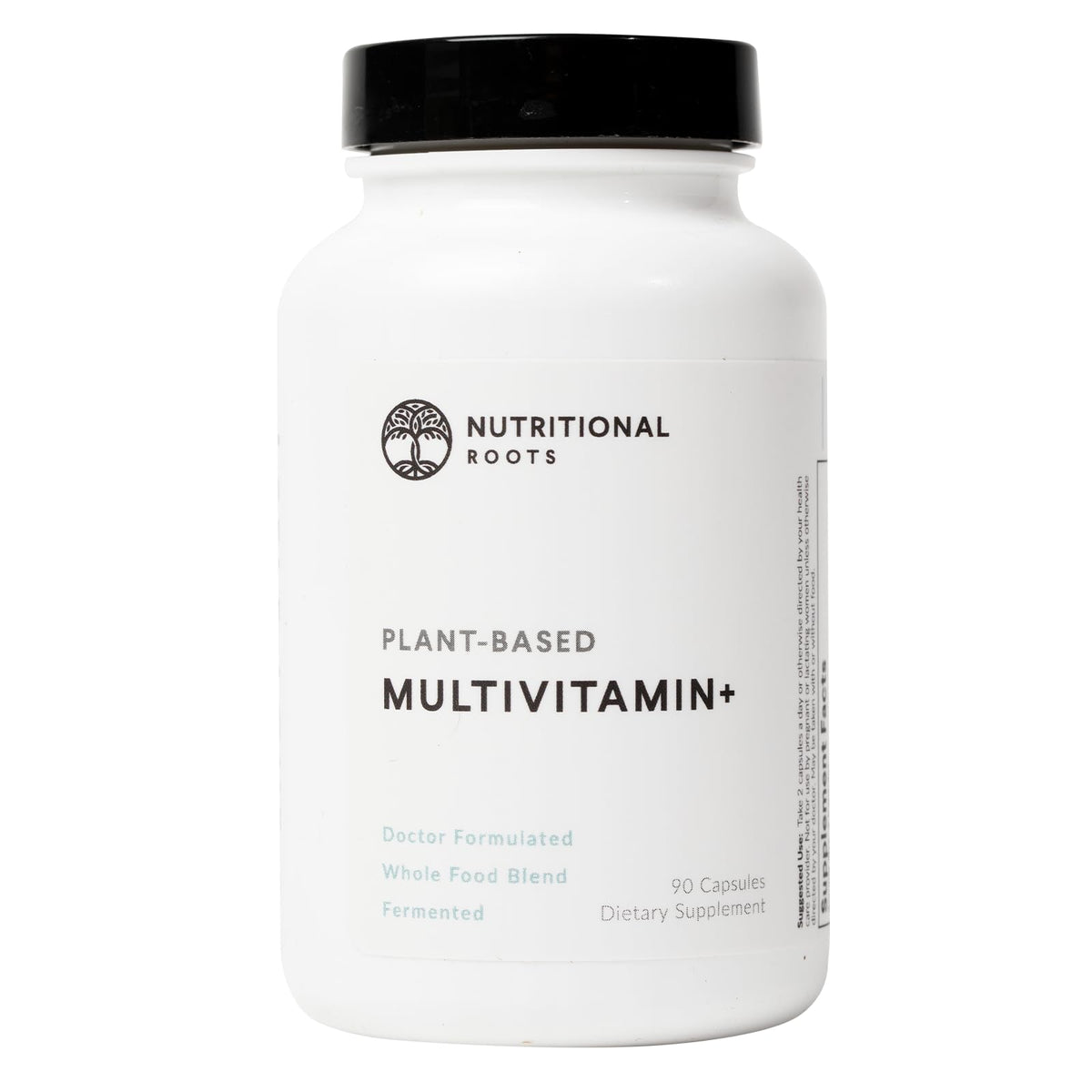 Nutritional Roots Multivitamin+ bottle front for daily vegan nourishment