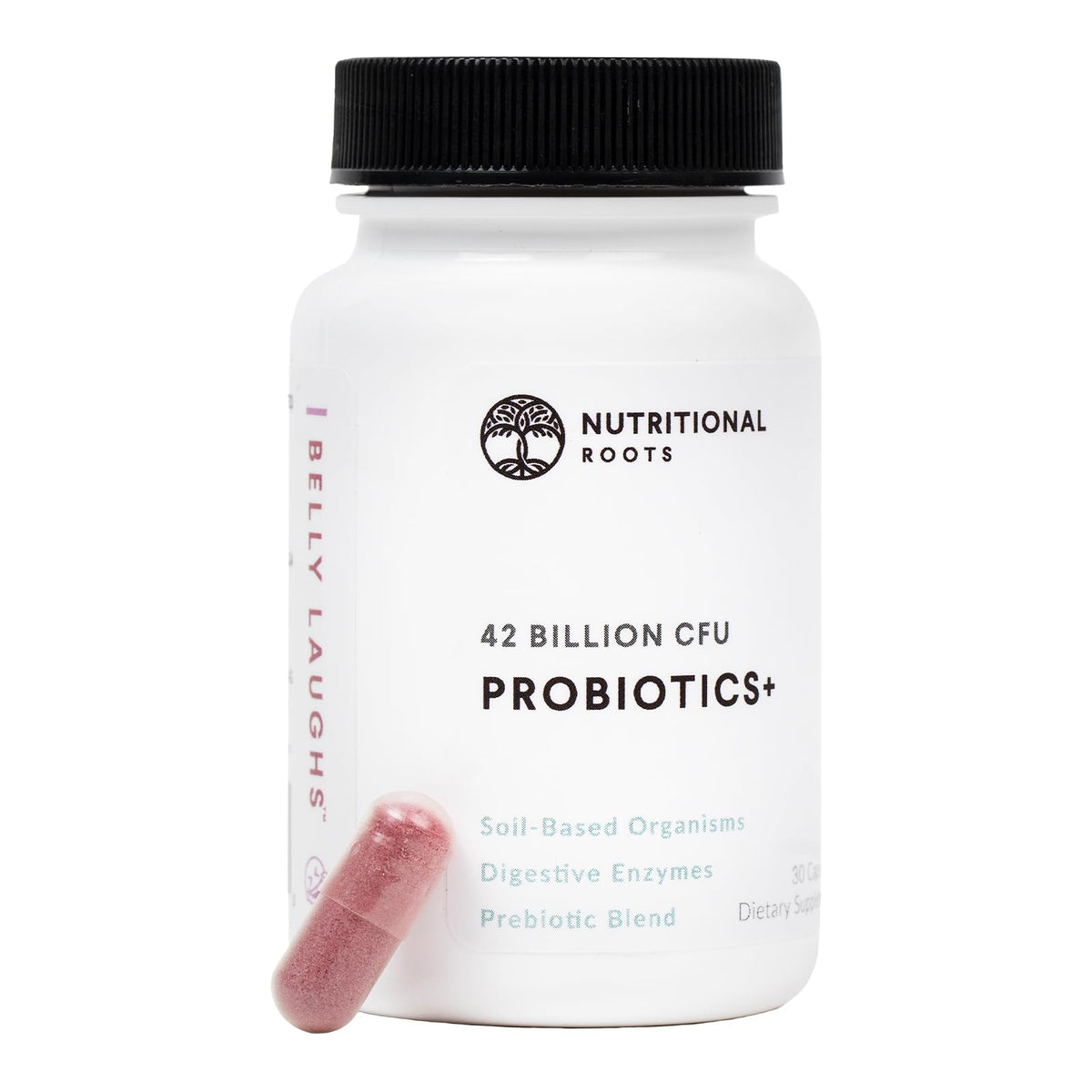 Nutritional Roots Probiotics Synbiotic bottle illustrating shelf-stable digestion support