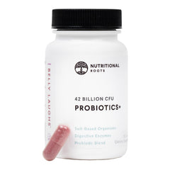 Nutritional Roots Probiotics Synbiotic bottle illustrating shelf-stable digestion support