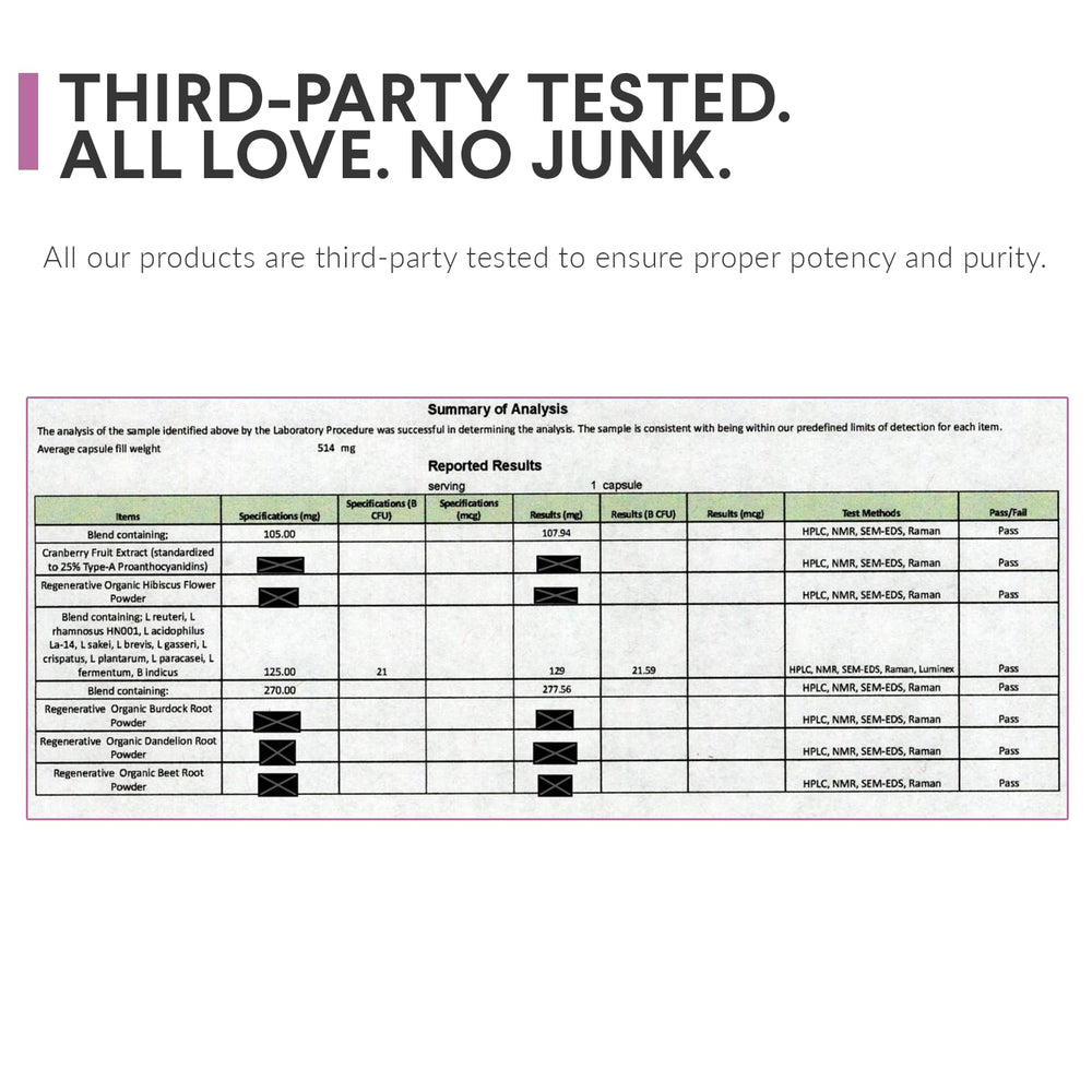 Nutritional Roots third-party testing seal image; doctor's choice credibility.