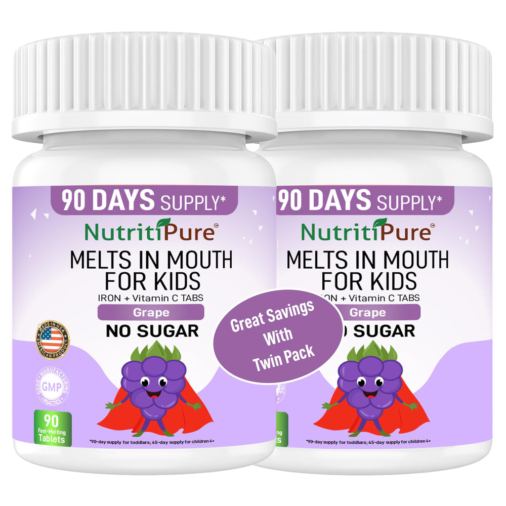 NutritiPure grape-flavored kid’s chewable iron tablet that goes down easy
