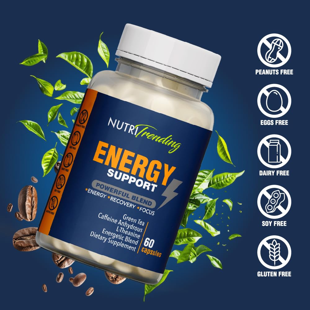 NutriTrending Energy Support capsules close-up highlights convenient capsules.