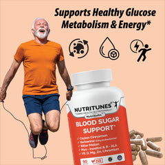 Nutritunes ceylon-cinnamon-berberine complex bottle highlighted for glucose metabolism support.