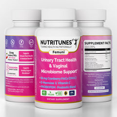 Nutritunes Femuni UTH bottle and label highlighting all-in-one formula