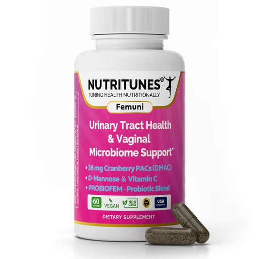 Nutritunes Femuni UTH cranberry PAC bottle for urinary health support