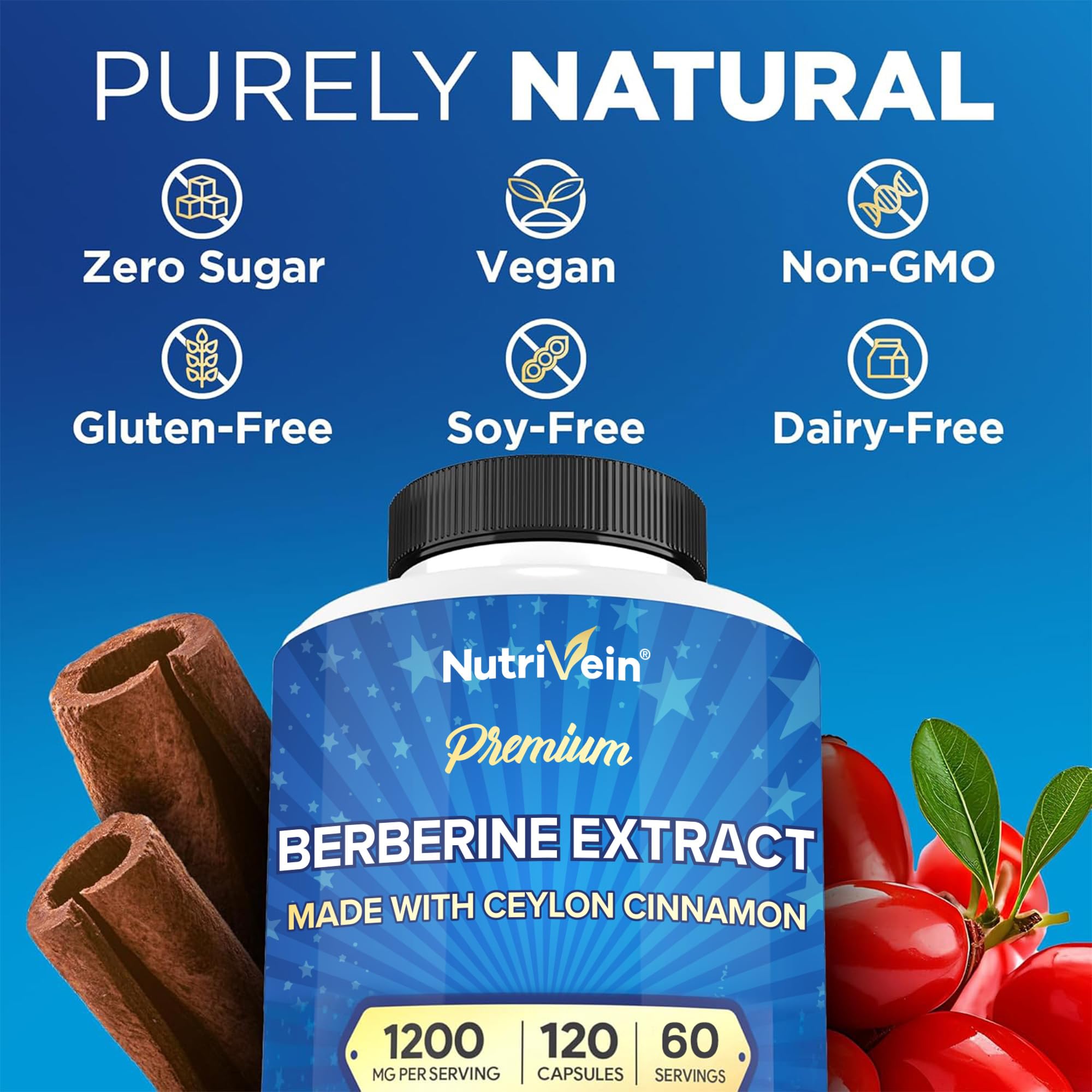 Nutrivein berberine metabolism support image featuring capsules and bottle.