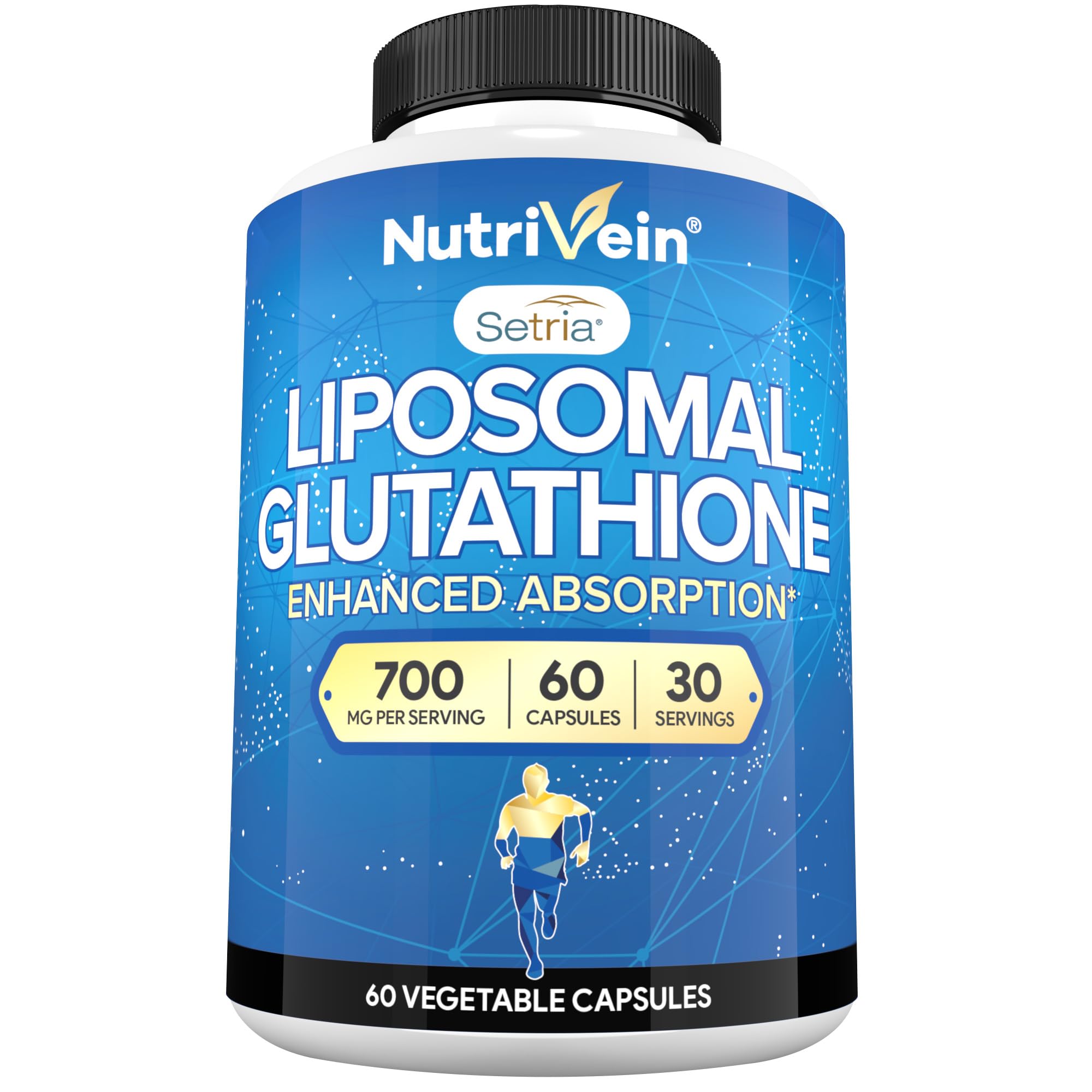 Nutrivein liposomal glutathione bottle showing 700 mg dosage for daily antioxidant support