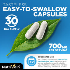 Nutrivein packaging front highlighting vegan, non-GMO formula and USA manufacturing