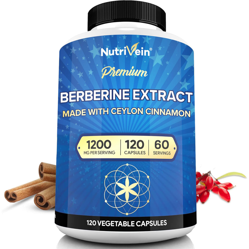 Nutrivein premium berberine bottle showing daily digestion and metabolic balance potential.