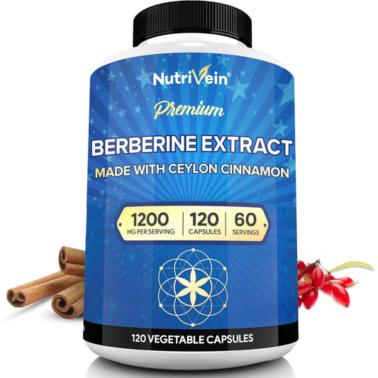 Nutrivein premium berberine bottle showing daily digestion and metabolic balance potential.