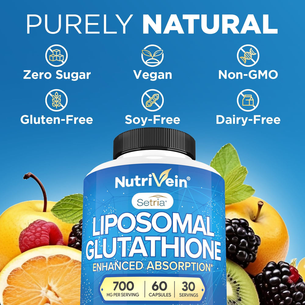 Nutrivein vegan glutathione capsules arranged to convey plant-based supplement option
