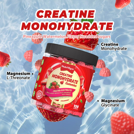 NutriVigor Creatine Gummies serving pour illustrating easy dose for on-the-go training.
