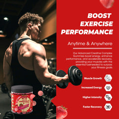 NutriVigor Creatine Gummies strawberry piece highlights sugar-free clean snacking.