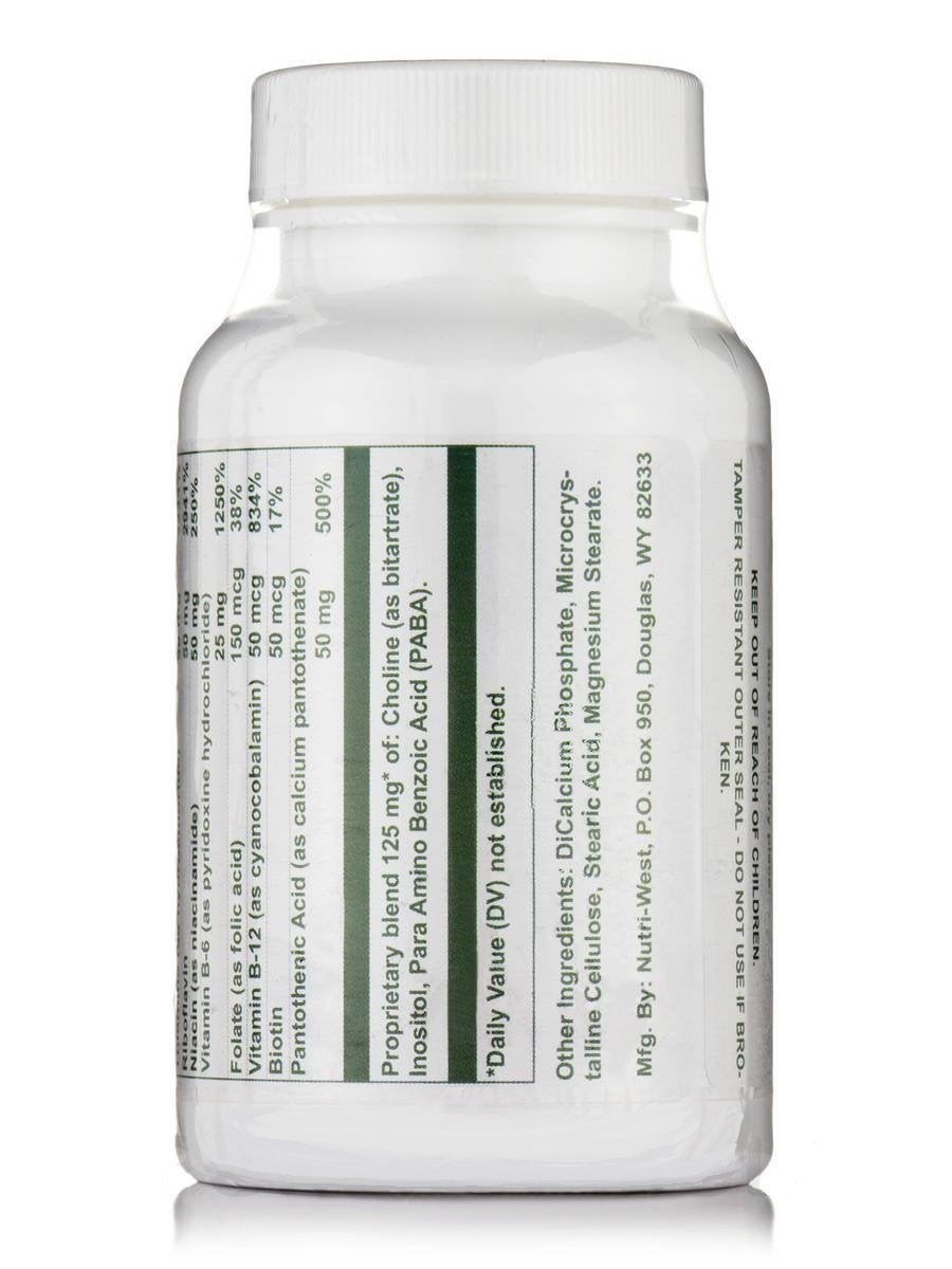 Close-up of NutriWest B-Complex tablets for on-the-go energy.