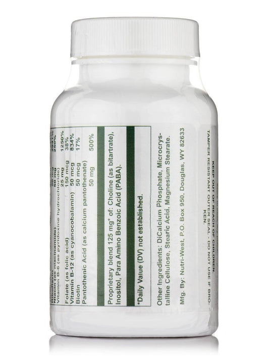 Close-up of NutriWest B-Complex tablets for on-the-go energy.