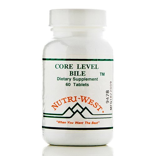 Nutri-West Core Level Bile bottle close-up, supports digestion when taken with meals.