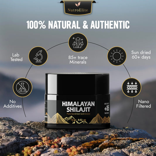 NutroElite Shilajit resin close-up highlighting mineral richness for energy