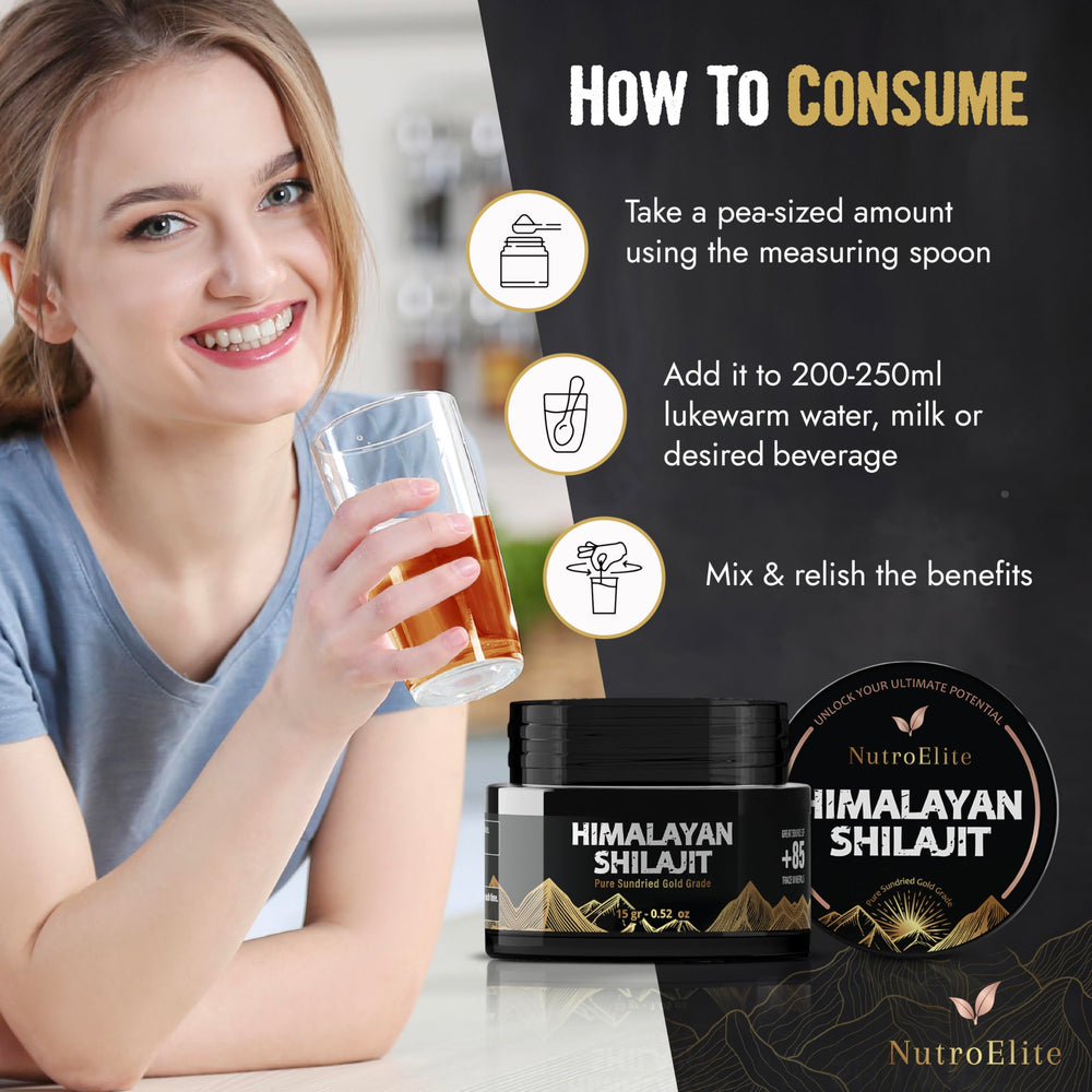Packaging label with authenticity seal on NutroElite Shilajit resin