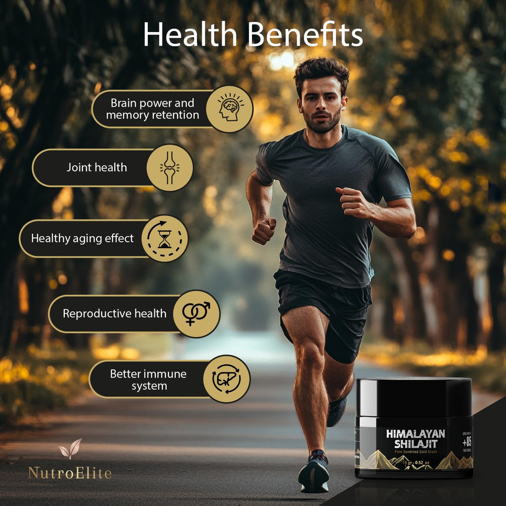 NutroElite Shilajit resin stirred into tea or coffee for daily boost