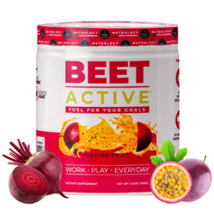 Nutrology Beet Active tub with scoop for a convenient pre-workout energy boost.