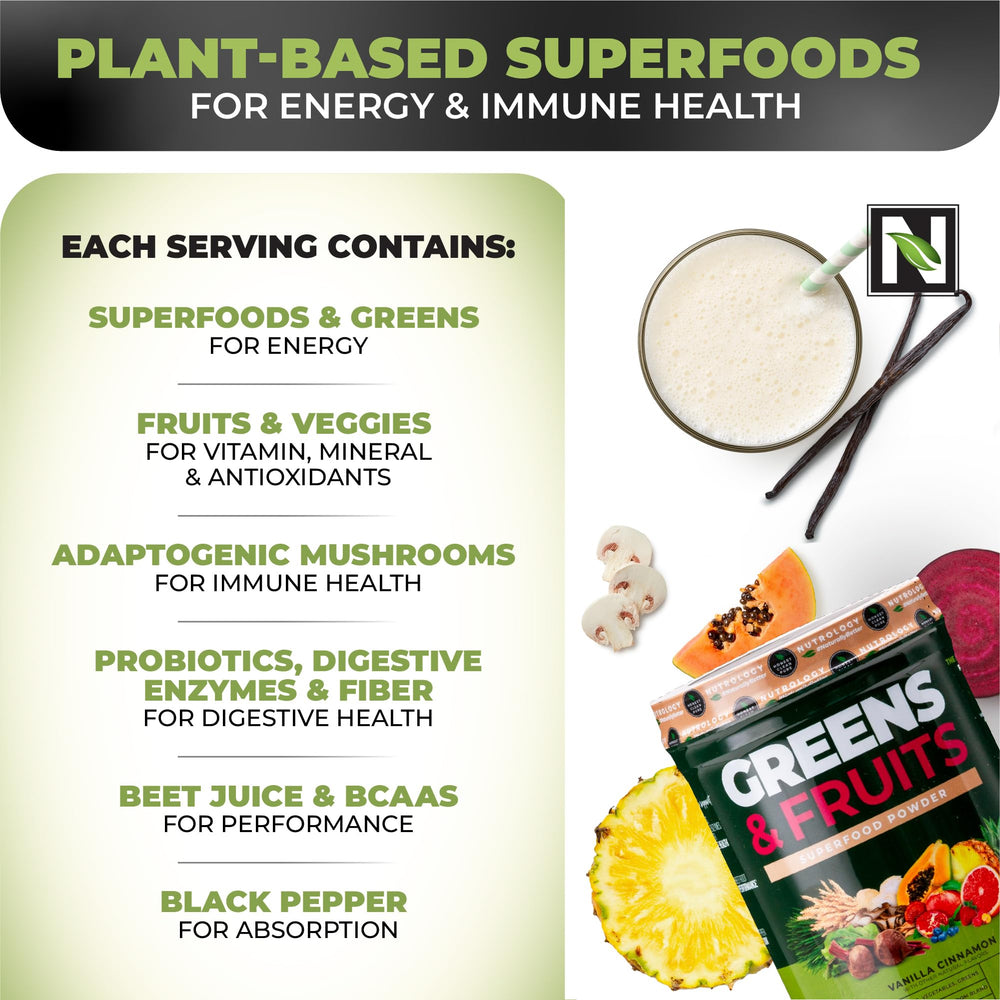 Probiotics in Nutrology Greens & Fruits Powder promote gut-friendly nutrition