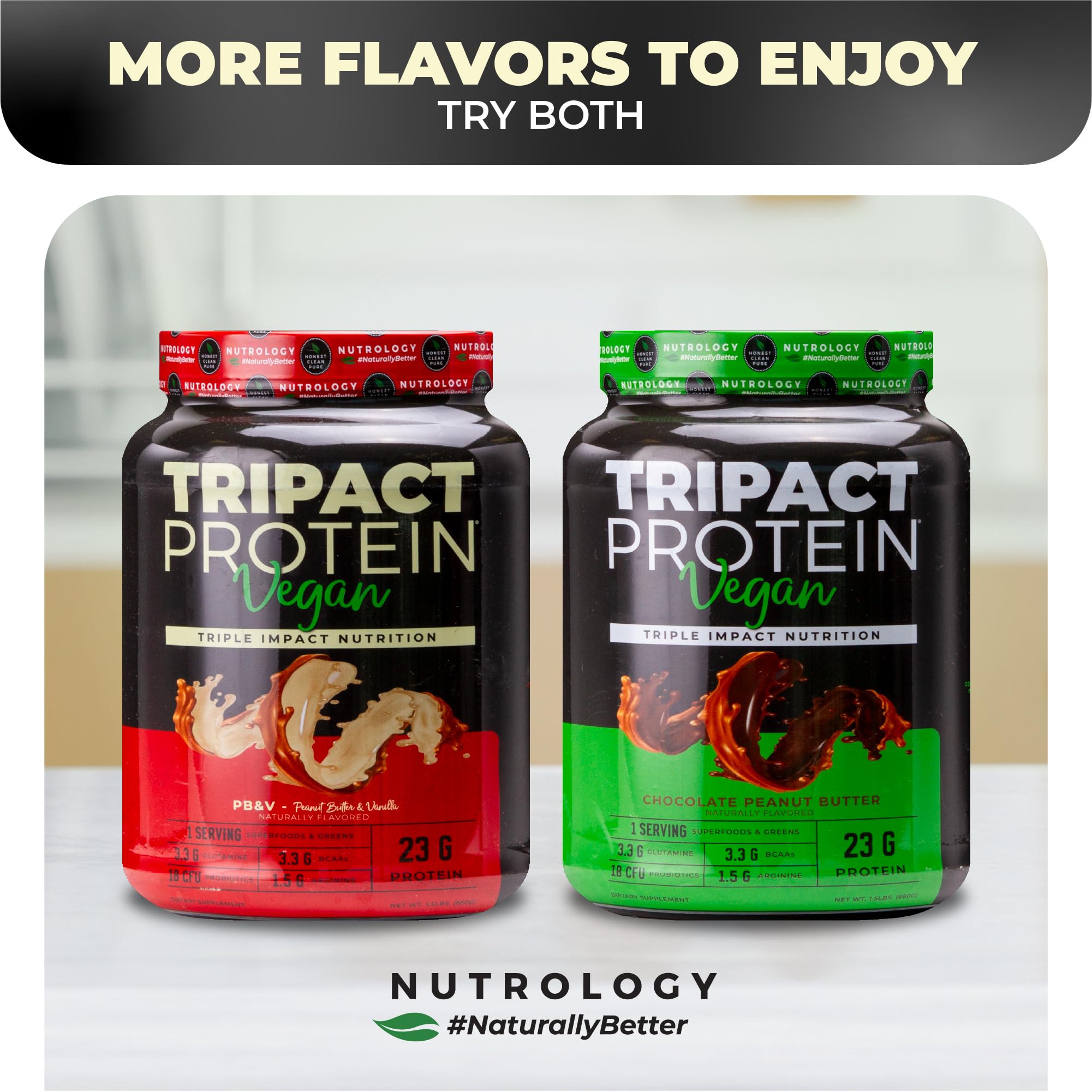 Nutrology TripAct flavor peanut butter in a glass