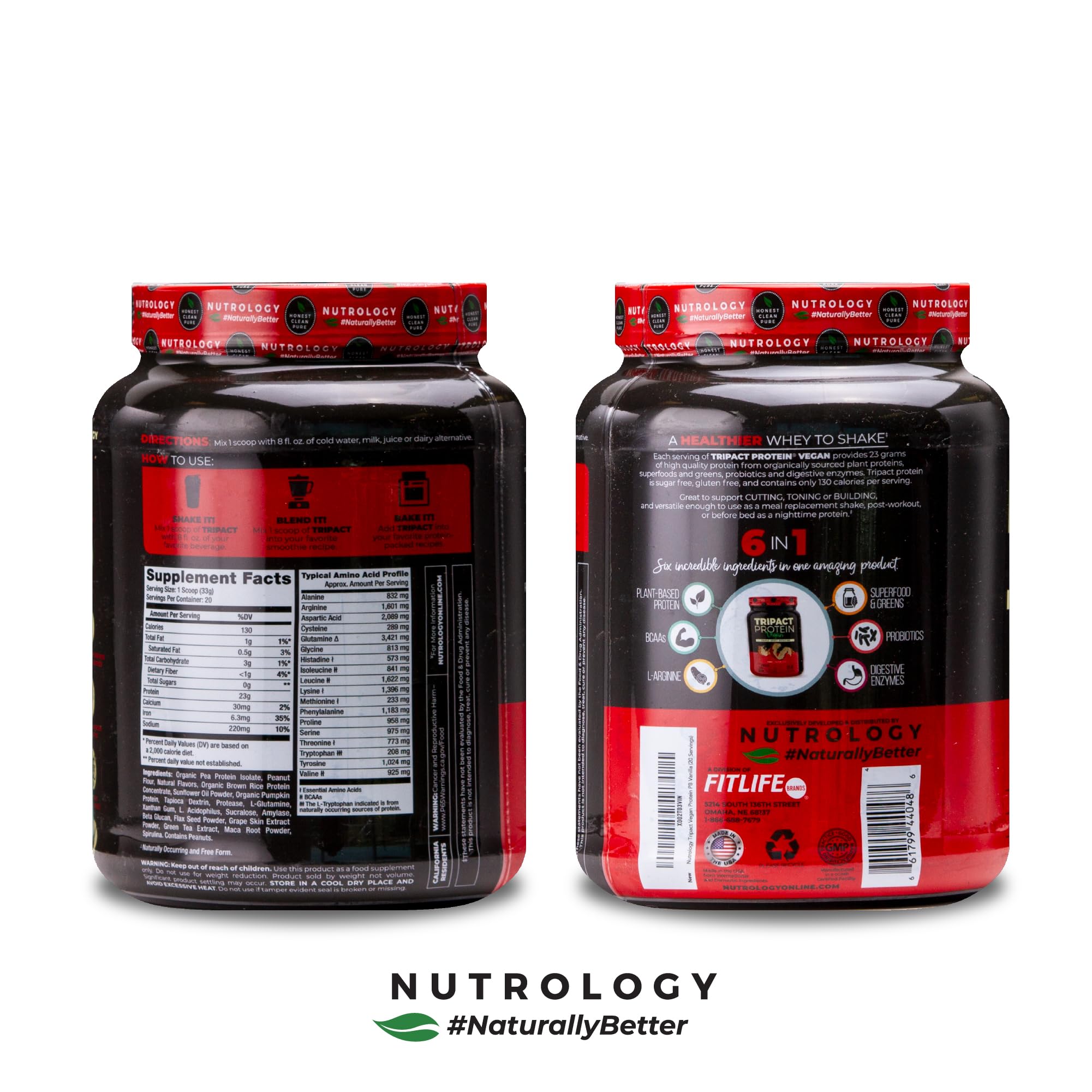 Nutrology TripAct label close-up highlighting vegan formula