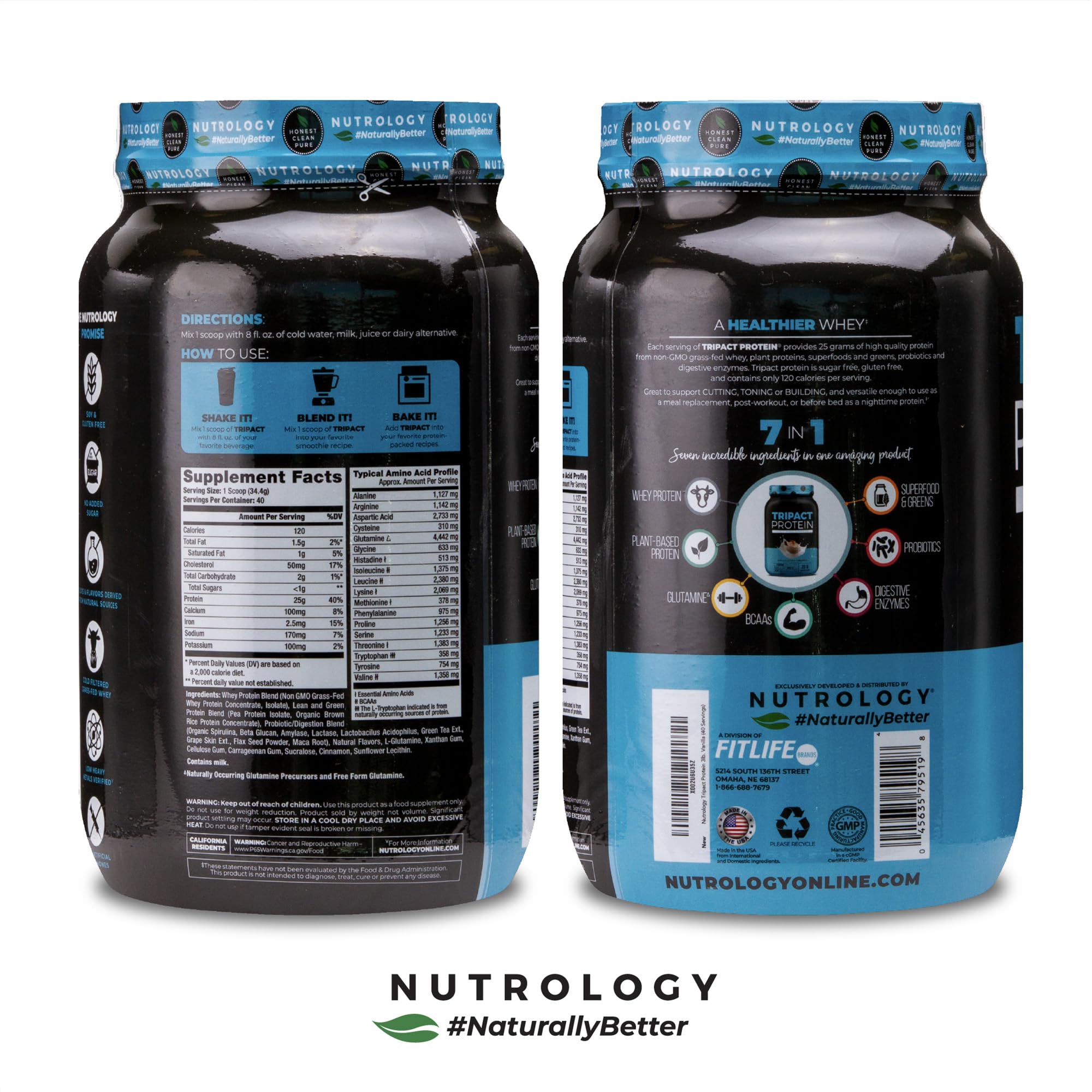 Nutology TRIPACT vanilla latte flavor described as creamy and satisfying shakes.