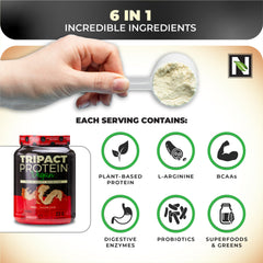 Nutrology TripAct shake glass showing creamy vanilla peanut butter flavor